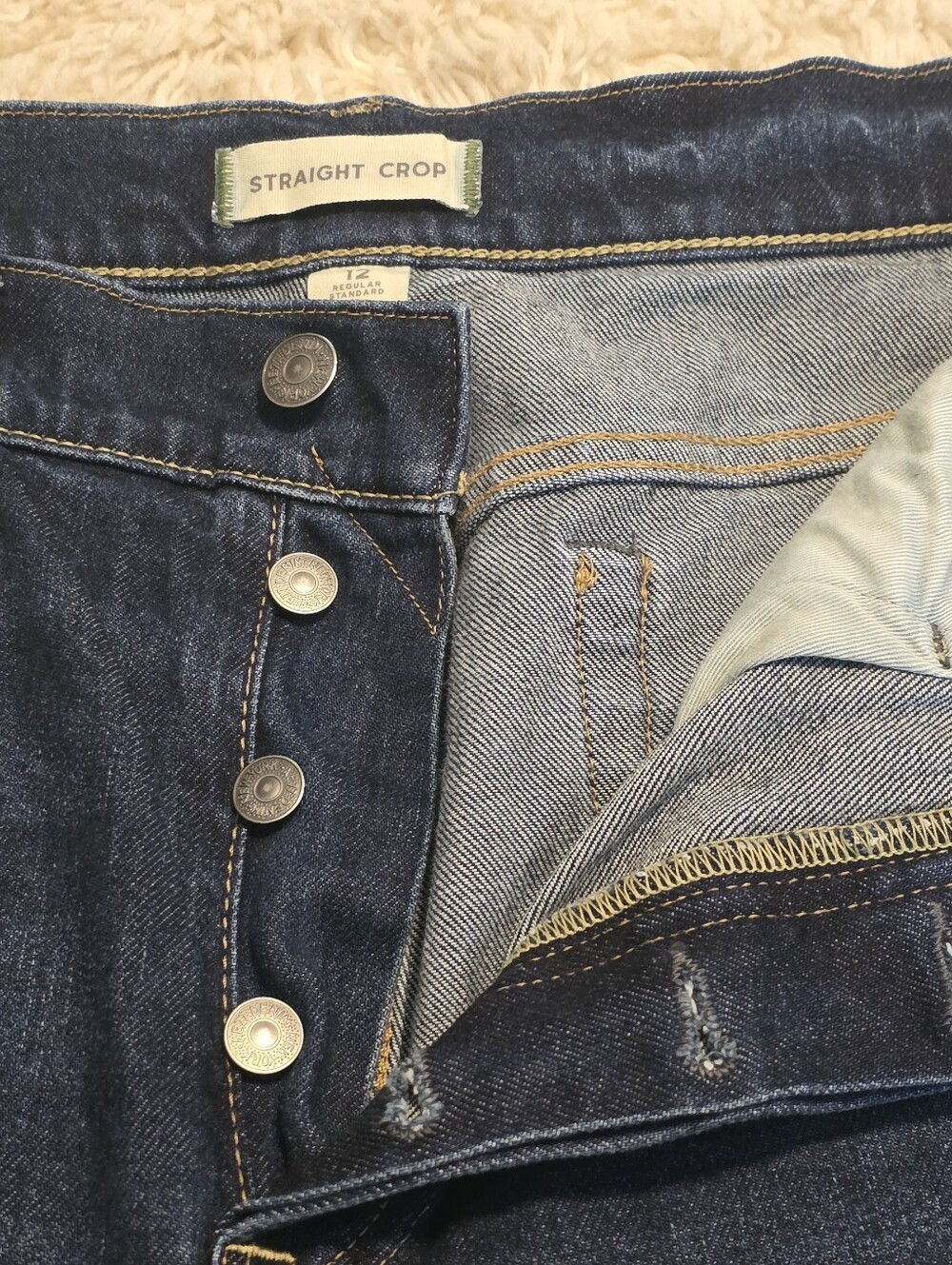 AE77 American Eagle Premium Vintage Womens Highrise Darkwash Straight Crop Sz 12 - Picture 3 of 6